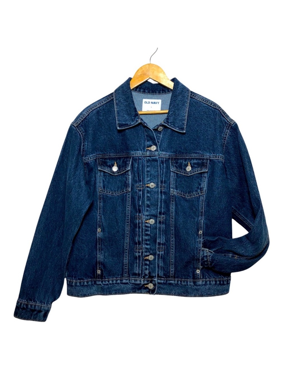 Old Navy 💯 % Cotton Dark Wash Relaxed Classic Button up Denim Jacket Size L